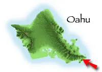 Map of Oahu marking Halona “Eternity” Cove
