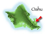 Map of Oahu marking Kailua Beach Park