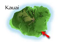 Map of Kauai marking Kipu Falls