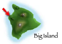 Map of Big Island marking Makalawena Beach