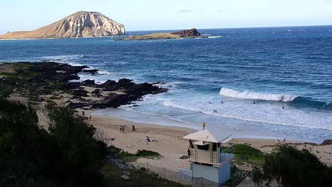 Makapuu Beach with Rabbit Island offshore in East Oahu.