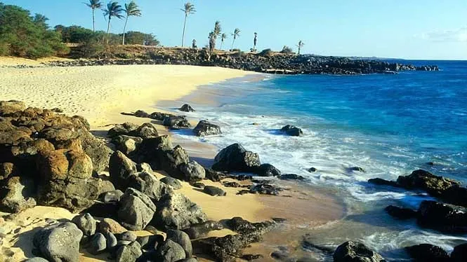 Boulders and lava rock at the south end of Kepuhi Beach, west Molokai.