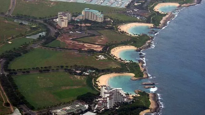 Aerial view of the four man-made lagoons at Ko Olina on Oahu’s leeward coast.