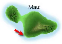Map of Maui marking Oneloa Beach