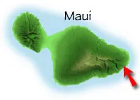 Map of Maui marking Venus Pool, Southeast Maui
